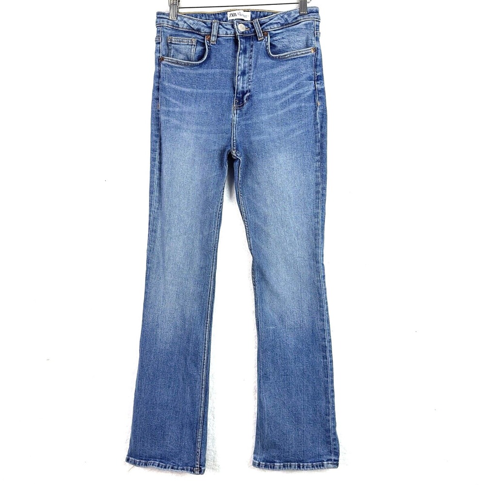Zara High Rise Flare Jeans Womens Size 8 Blue Denim Bootcut Stretch 29x31